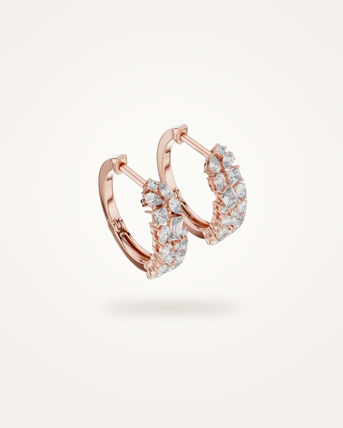 Wide mosaic cluster diamond huggie earrings