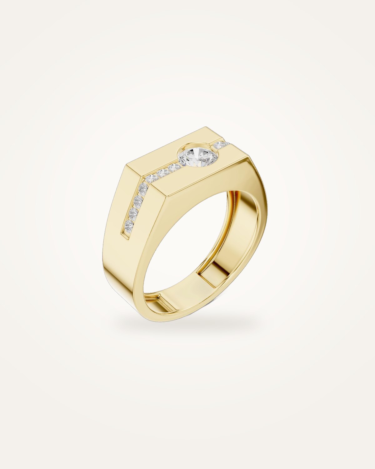 Men's geometric round diamond solitaire ring