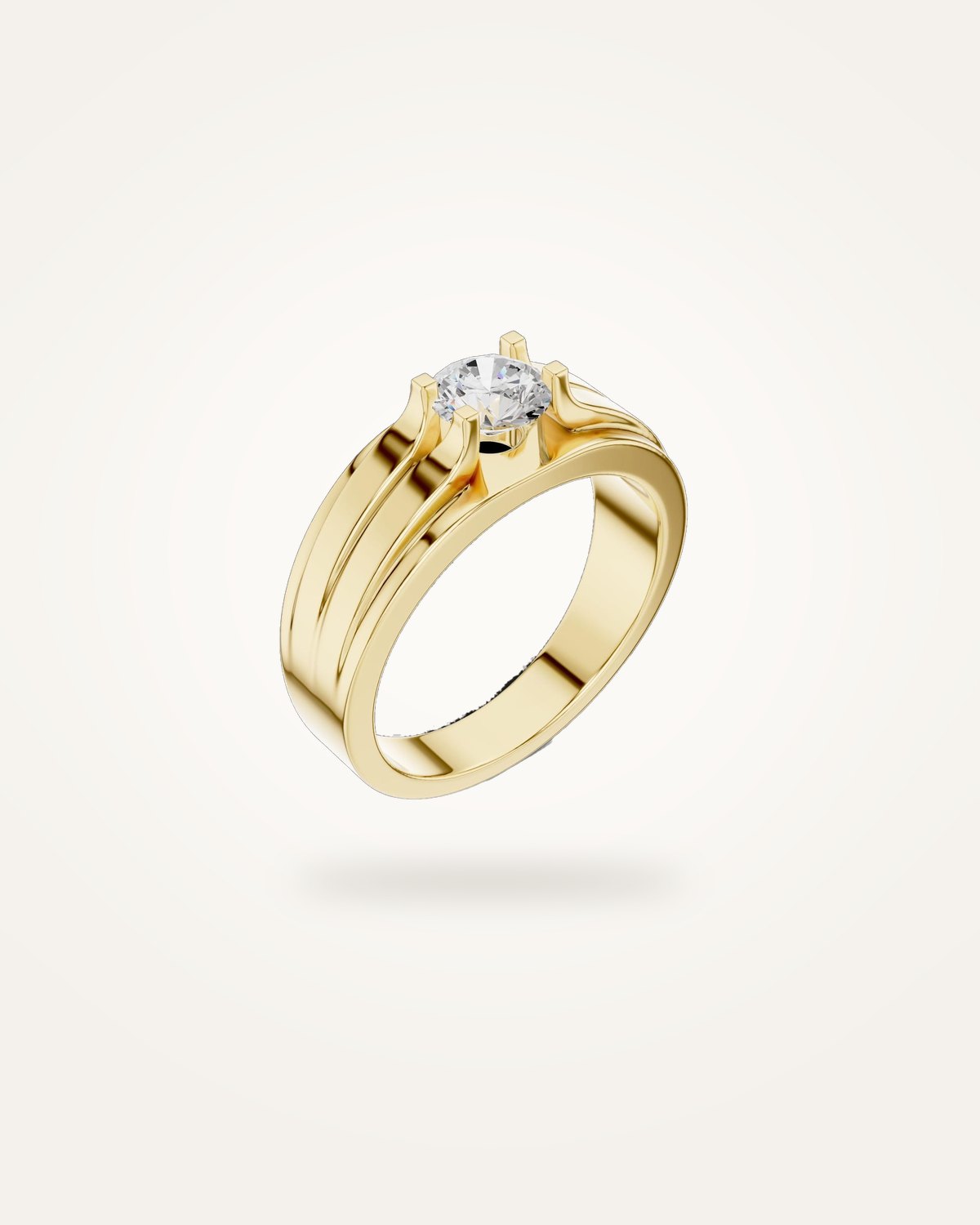 Men's ribbed round diamond solitaire ring