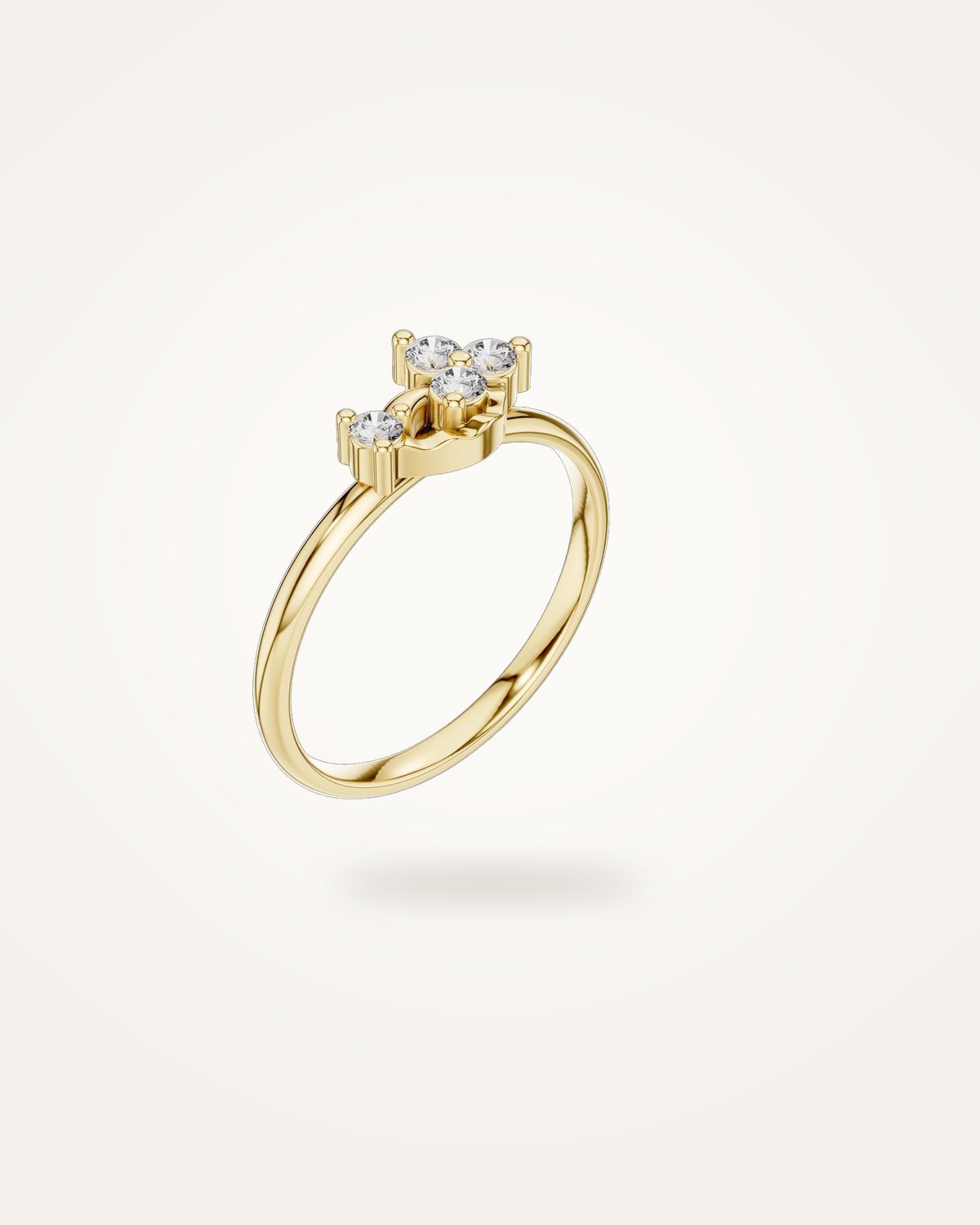 Asymmetrical diamond cluster ring