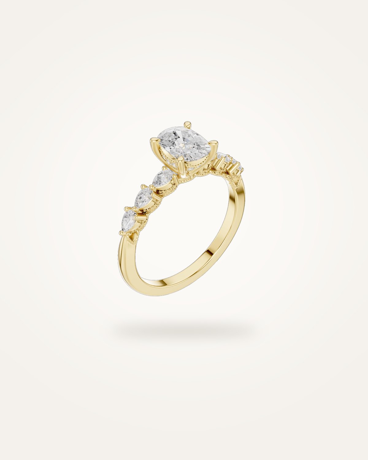 Elongated oval-cut engagement ring