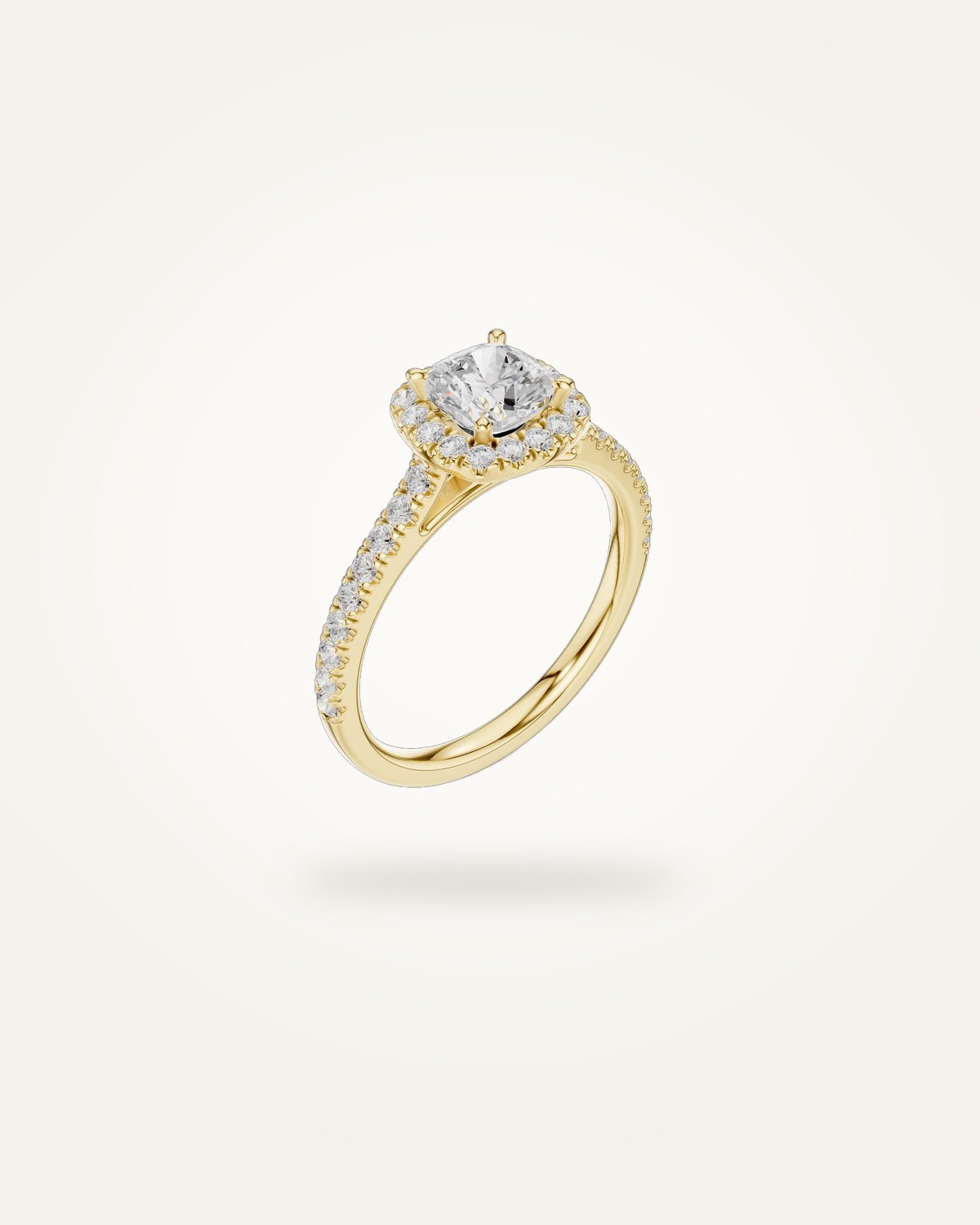 Cushion-cut halo engagement ring