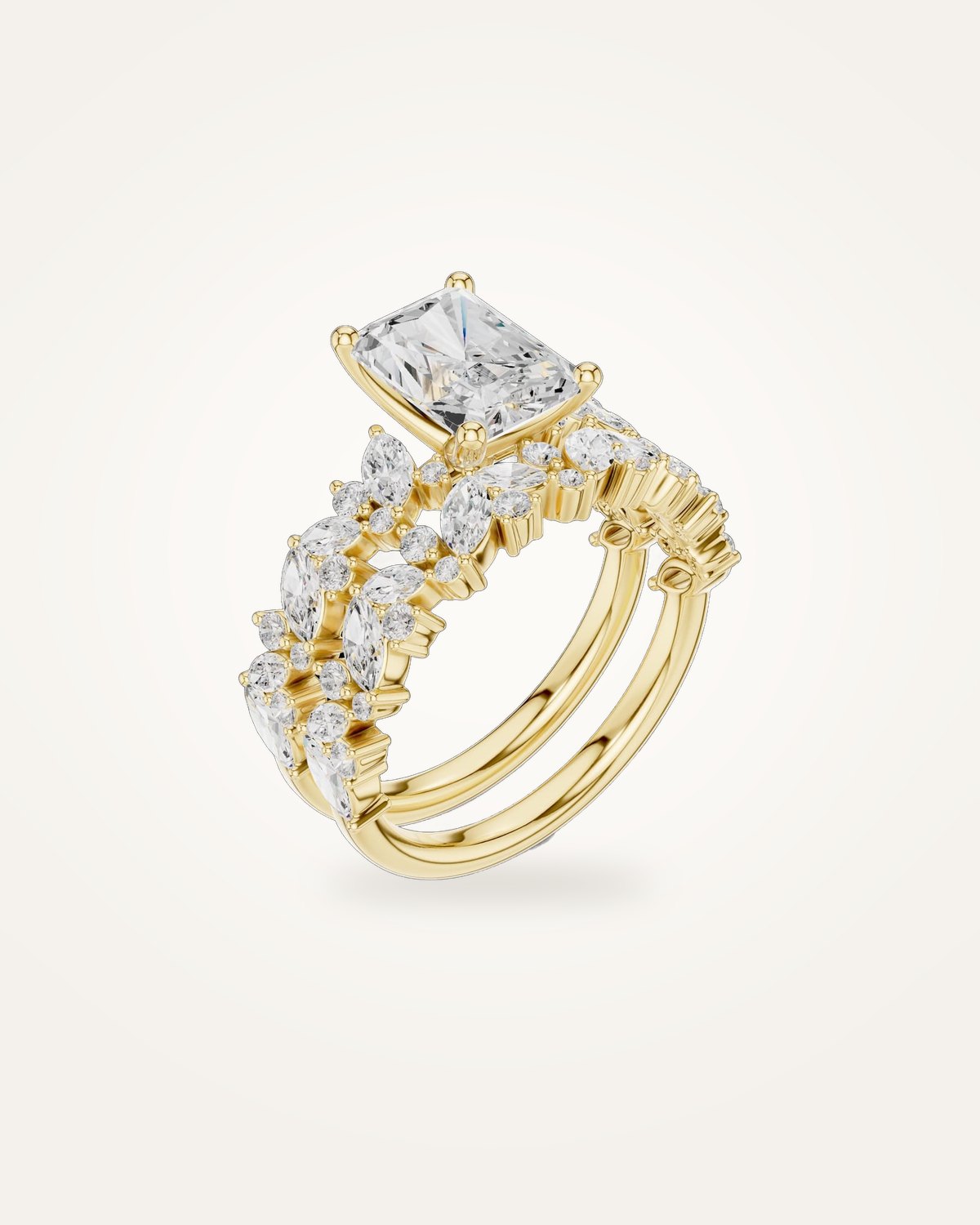 Radiant-cut bridal set ring