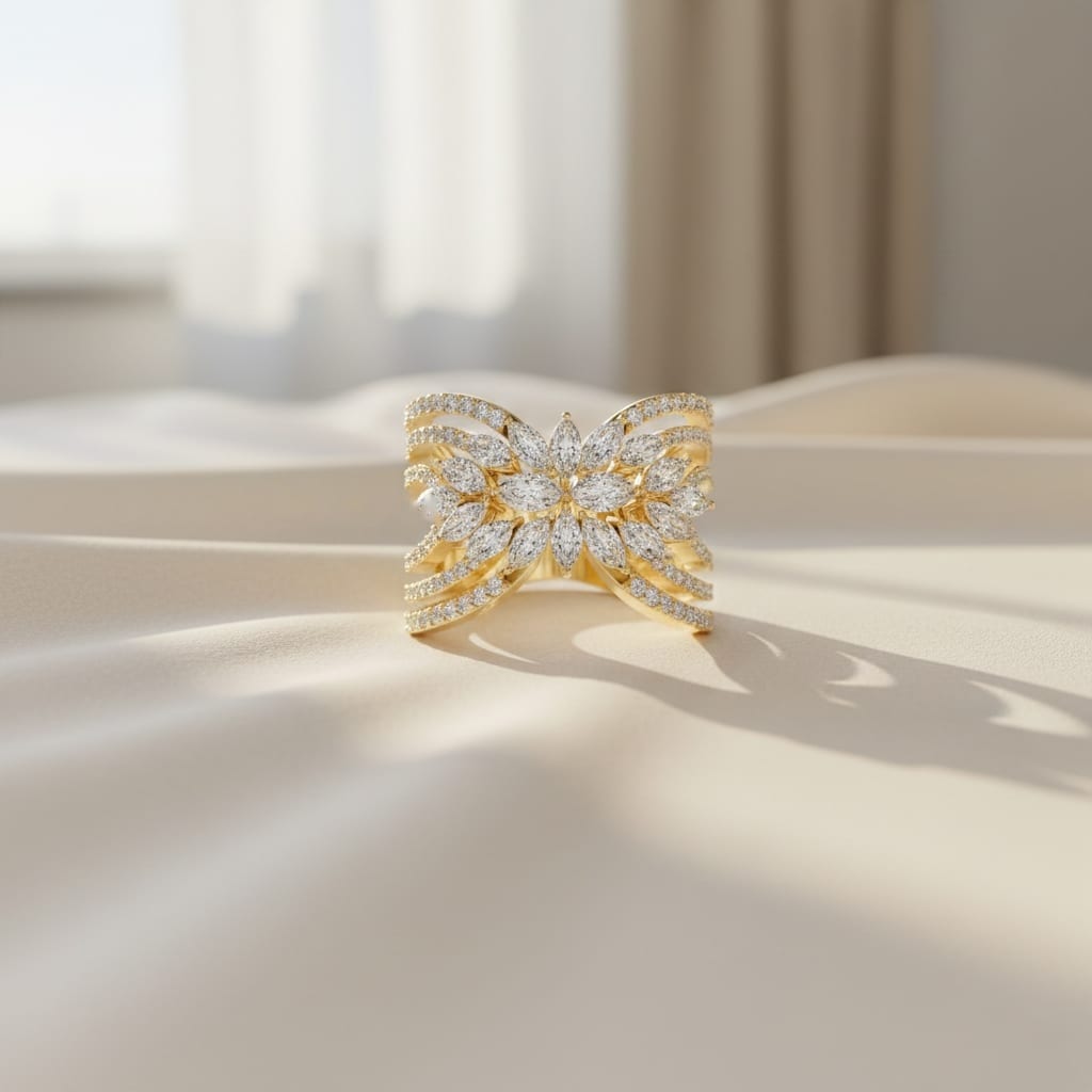 Marquise floral cluster ring, 130 diamonds